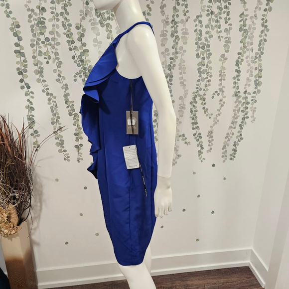 Vince Camuto Laguna Halter Neck Ruffled Crepe Body Con Dress Cobalt Blue size 6 - Picture 6 of 12